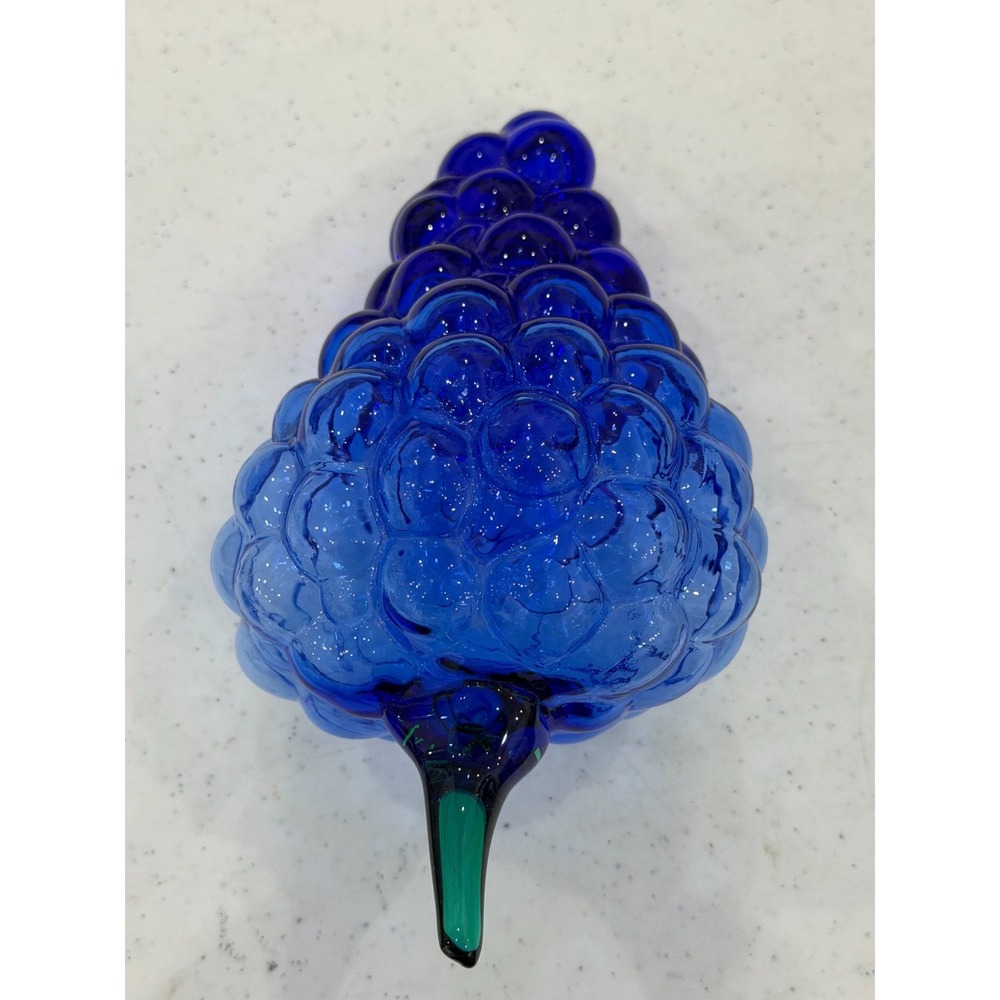 Hand blown Glass Grapes Mid Century Cobalt Blue 8.25" Fruit Art - Picture 4 of 9